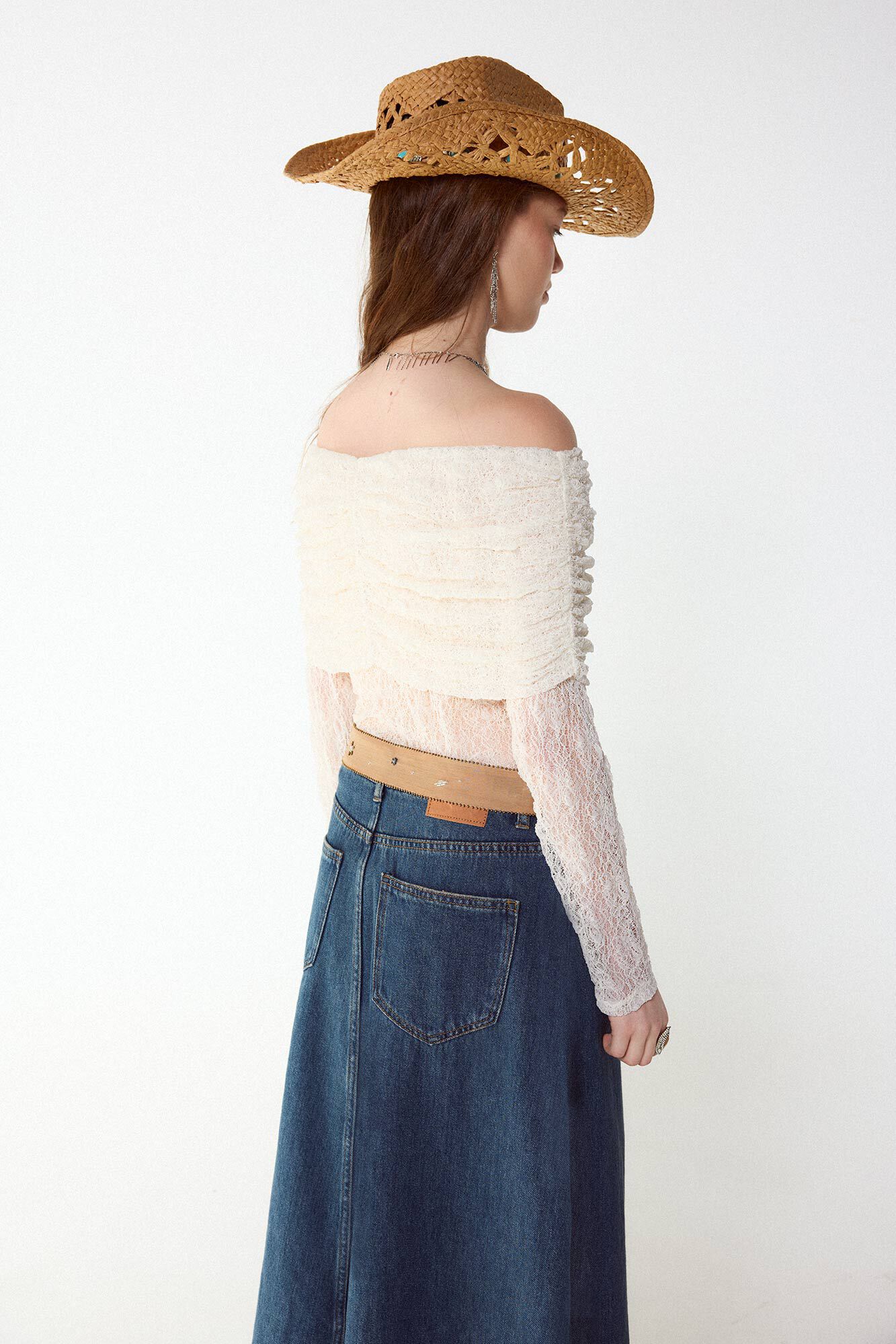 Slowlove Top decotado de lingerie Ecru