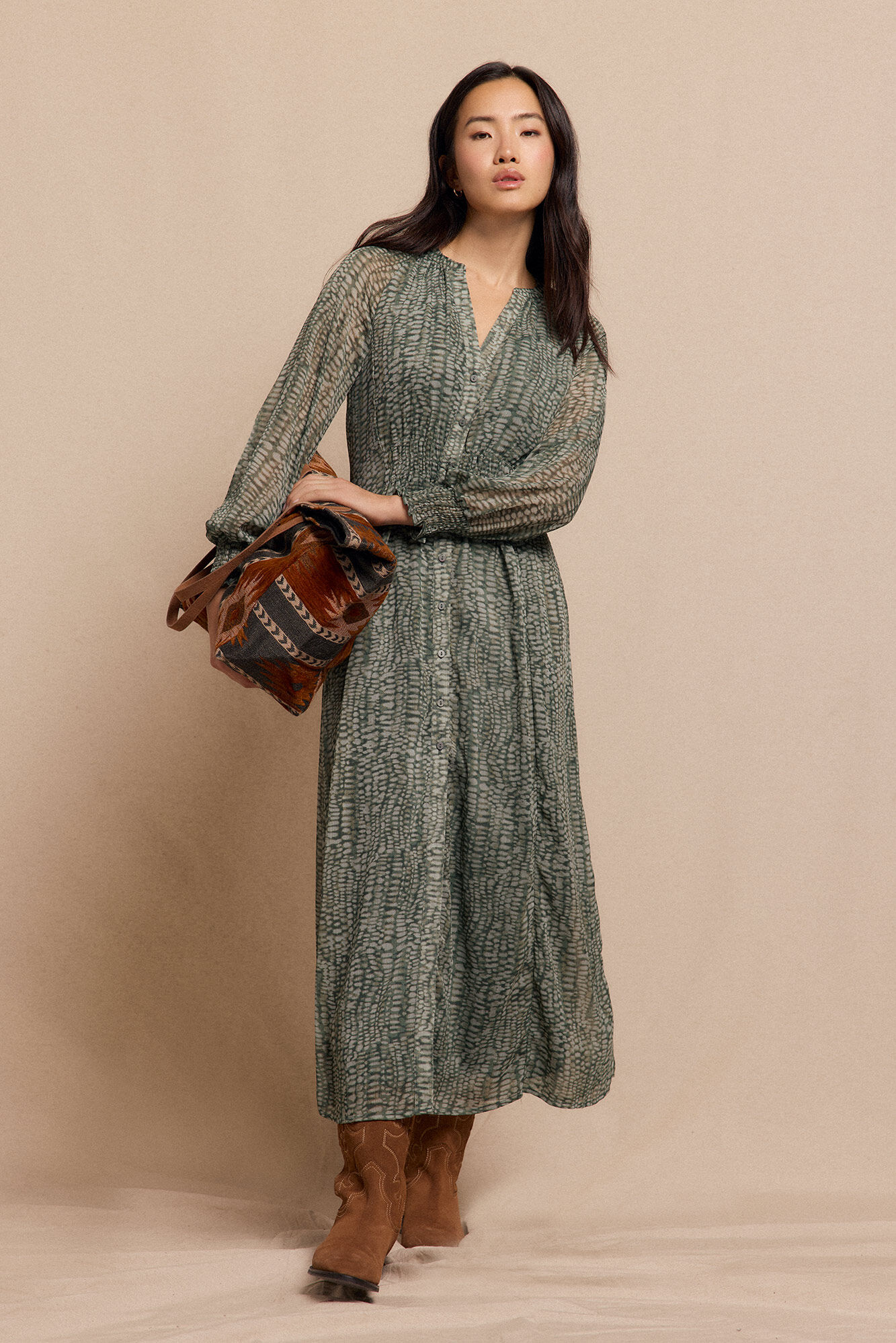 Slowlove Flowing printed dress Printed green