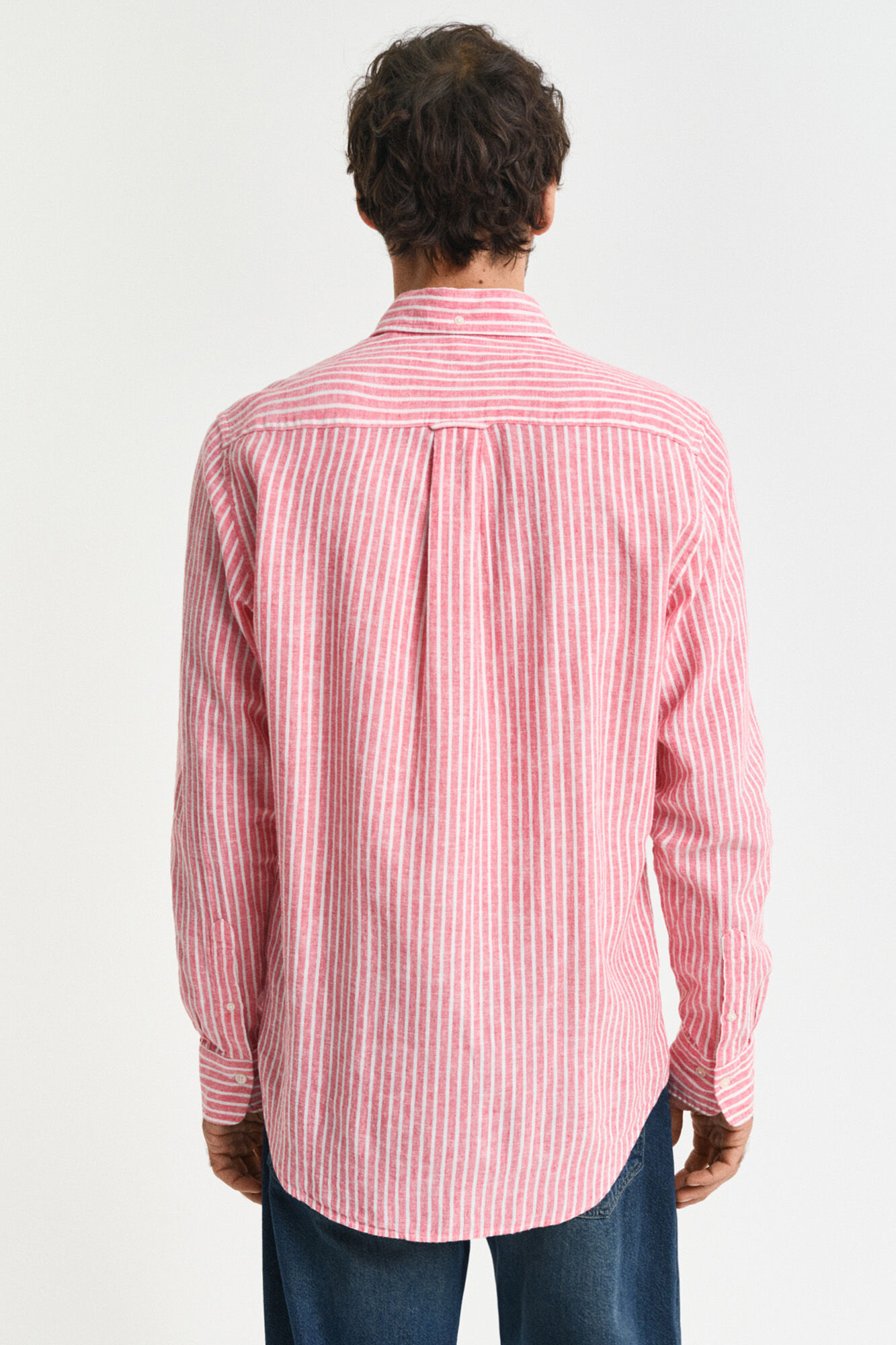 Gant Regular fit linen and cotton striped shirt Coral
