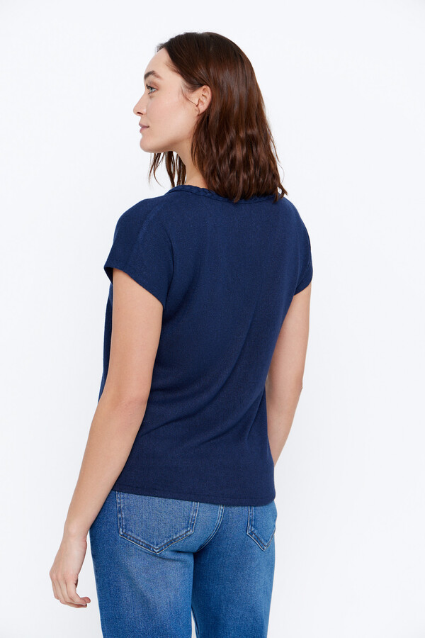 Cortefiel Embroidered braided cable knit top Navy