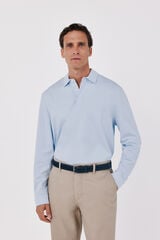 Cortefiel Long sleeve refined polo shirt Blue