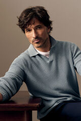 OOTO Polo neck pearl knit jumper Blue