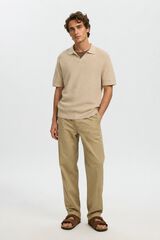 Selected Polo de malha com gola aberta Tostado