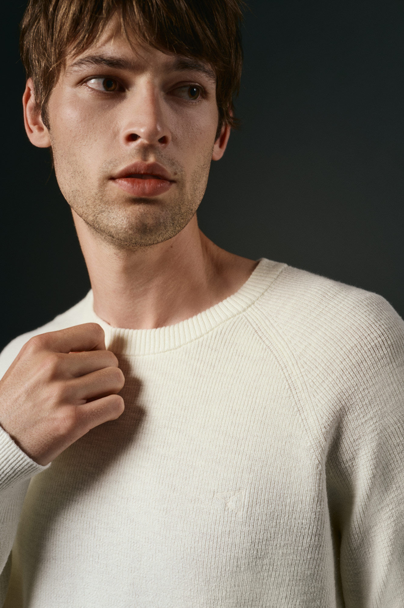 OOTO Su&eacute;ter de gola redonda de algod&atilde;o cru  Branco