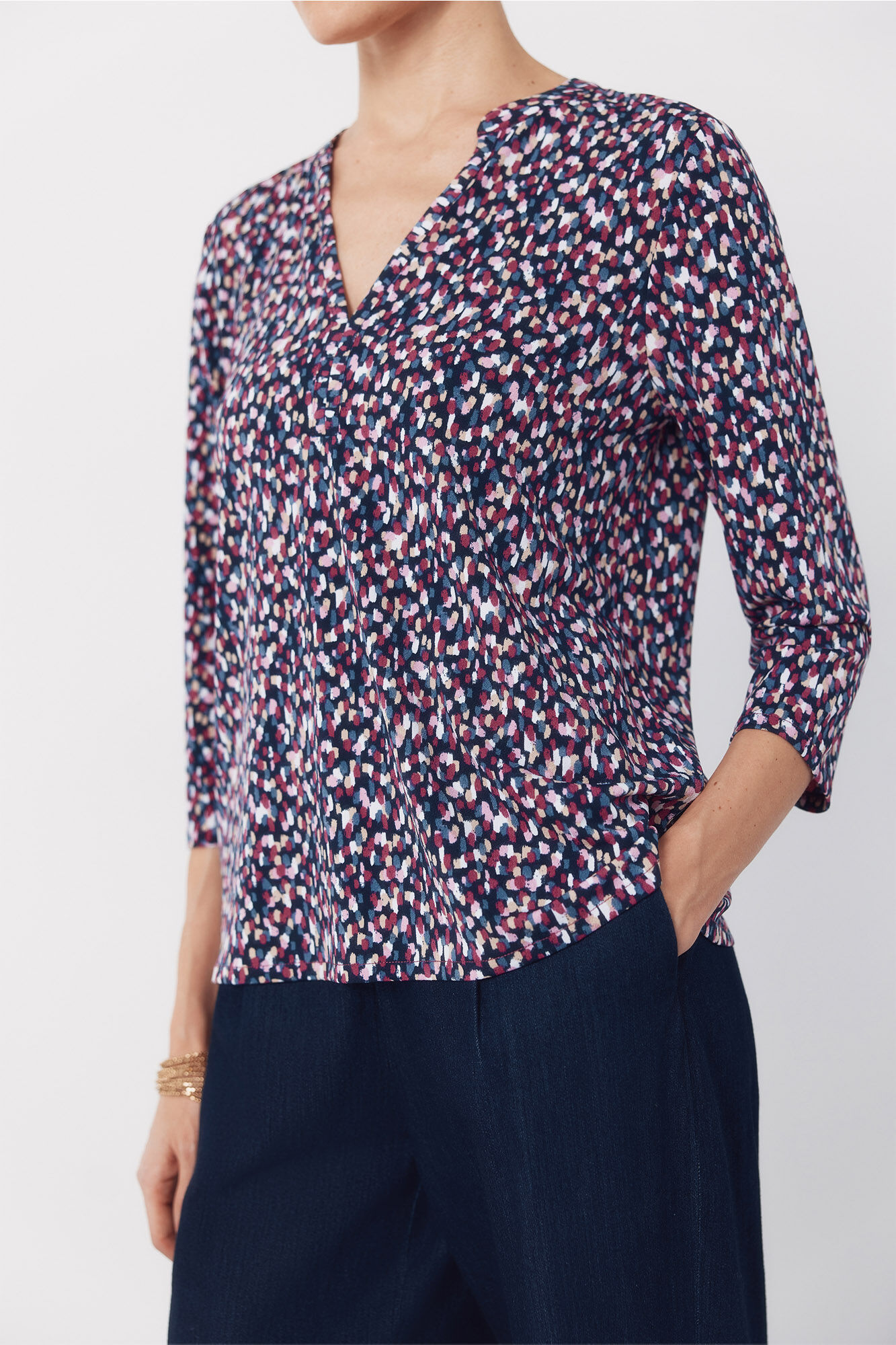 Cortefiel Basic top with mandarin collar Multicolour