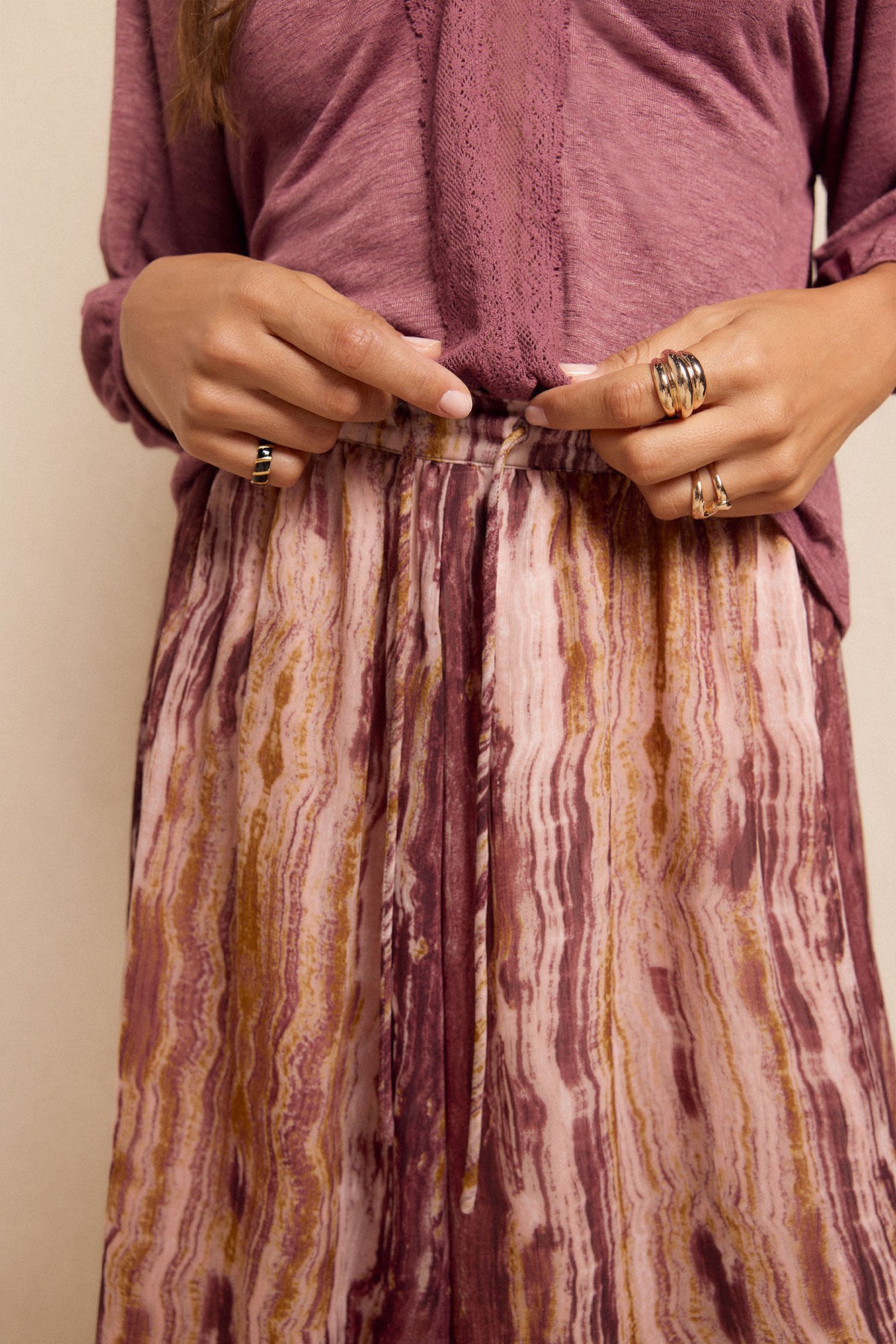 Slowlove Saia midi estampada Castanho