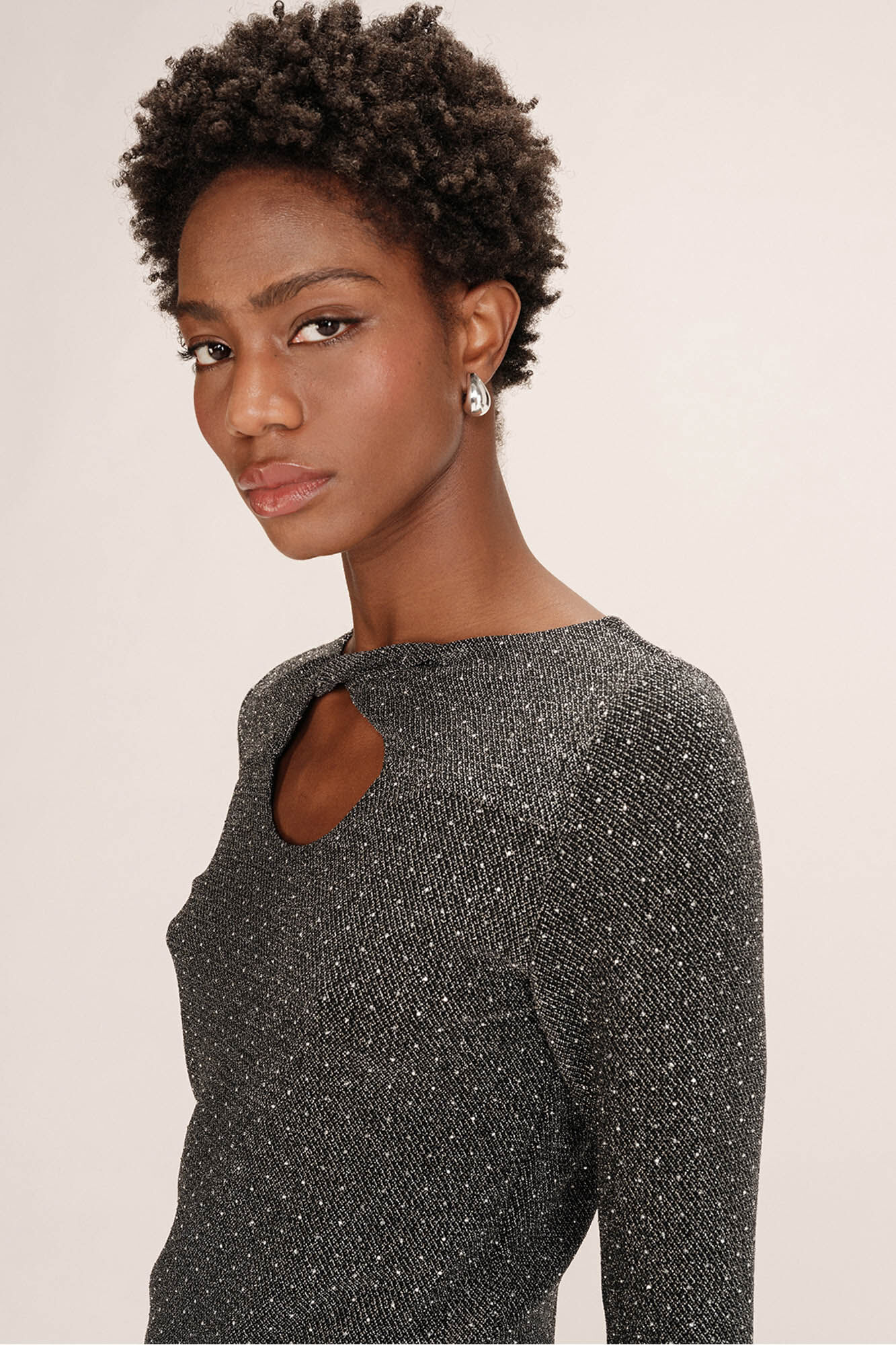 Grace & Mila Top colado com lurex Cinzento