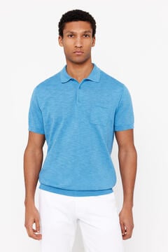 Cortefiel Short-sleeved jersey polo shirt Blue