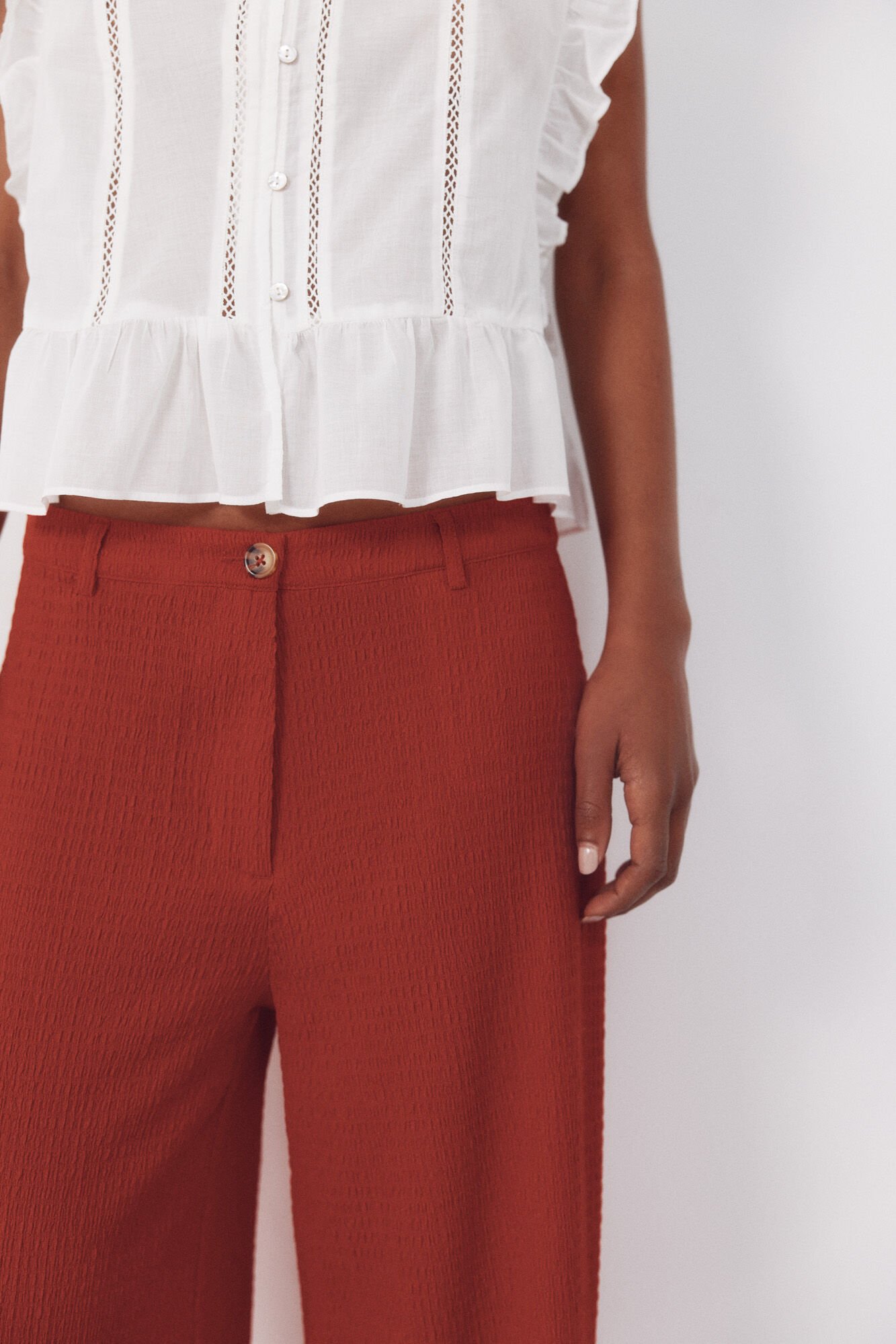Cortefiel Flowy textured trousers Coral