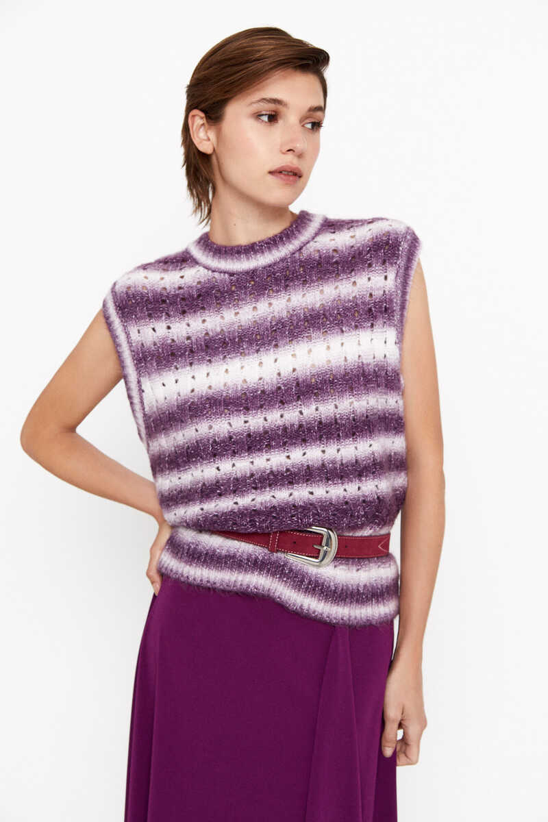 Cortefiel Open-knit vest Purple