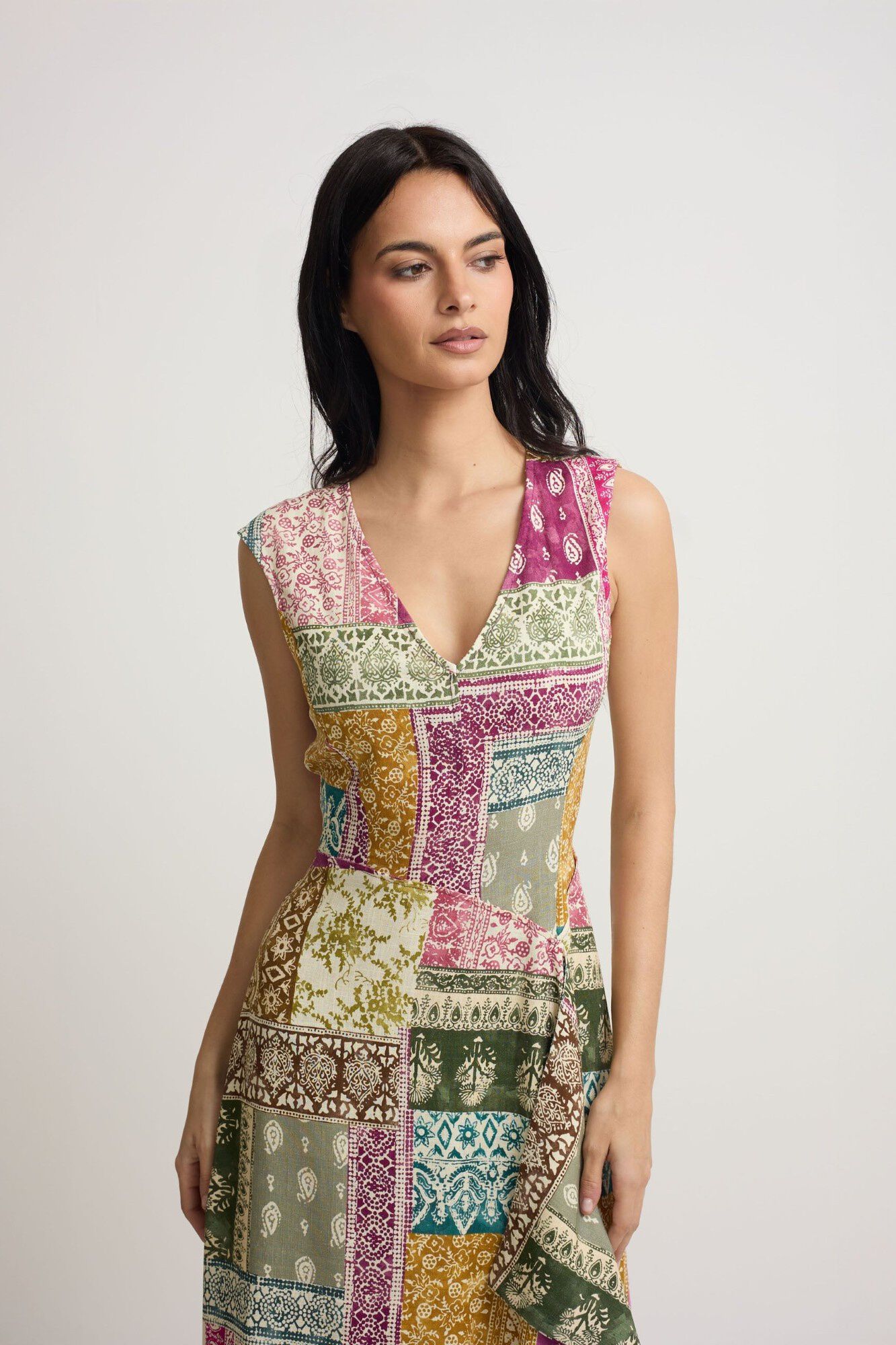 Silbon Vestido midi estampado patchwork Multicolorido