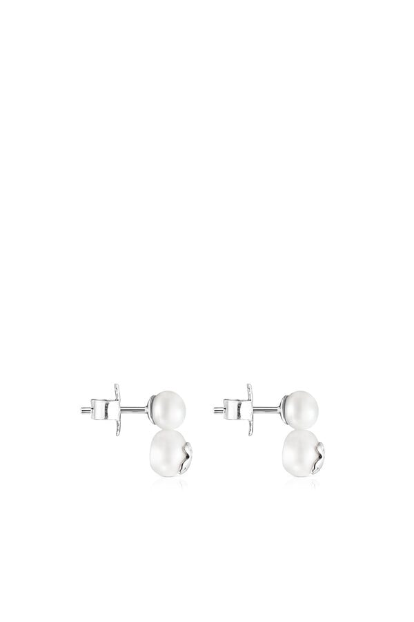 Cortefiel Pendientes de plata con dos perlas Icon Pearl Gris