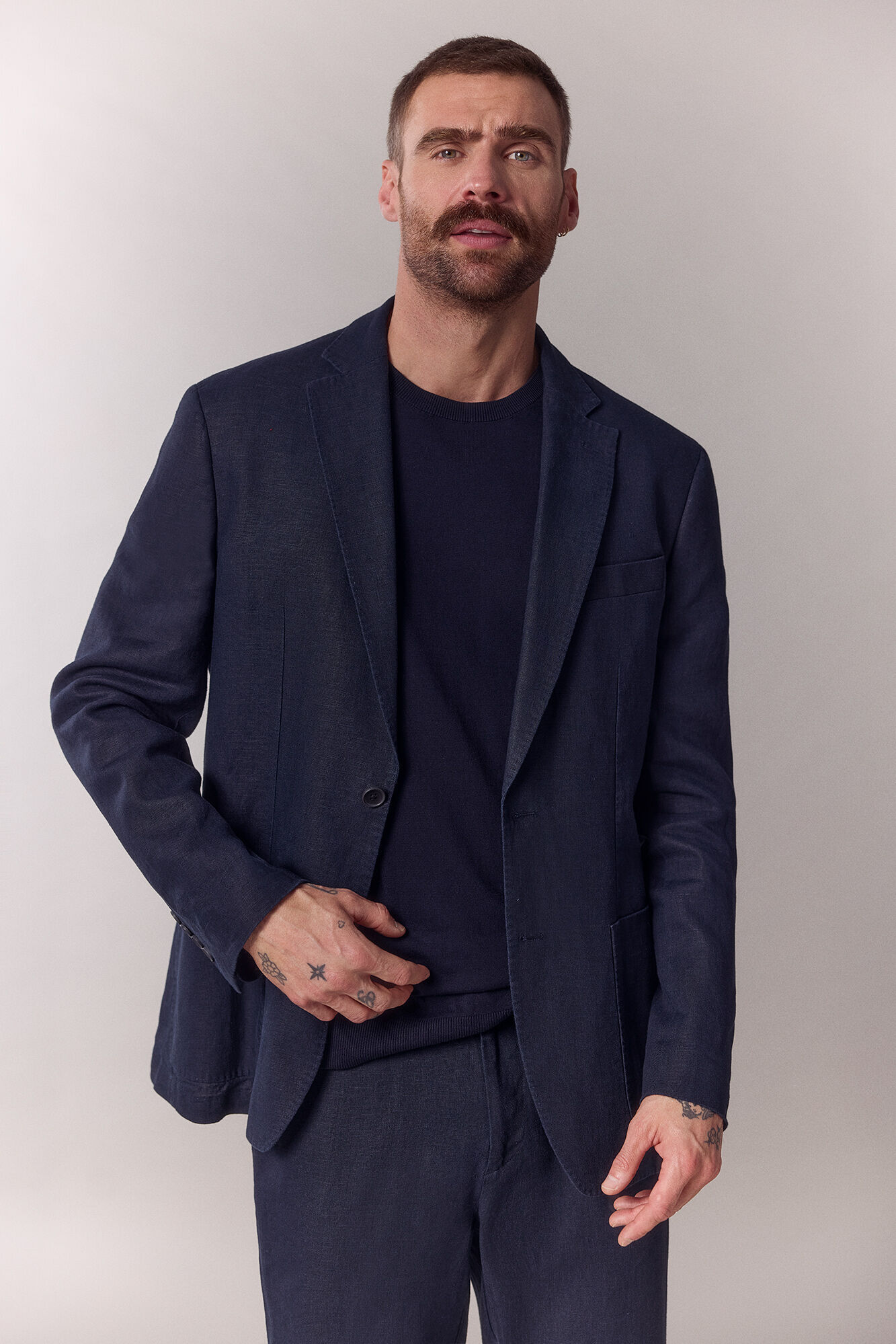 OOTO Blazer coordenado mistura de linho Azul