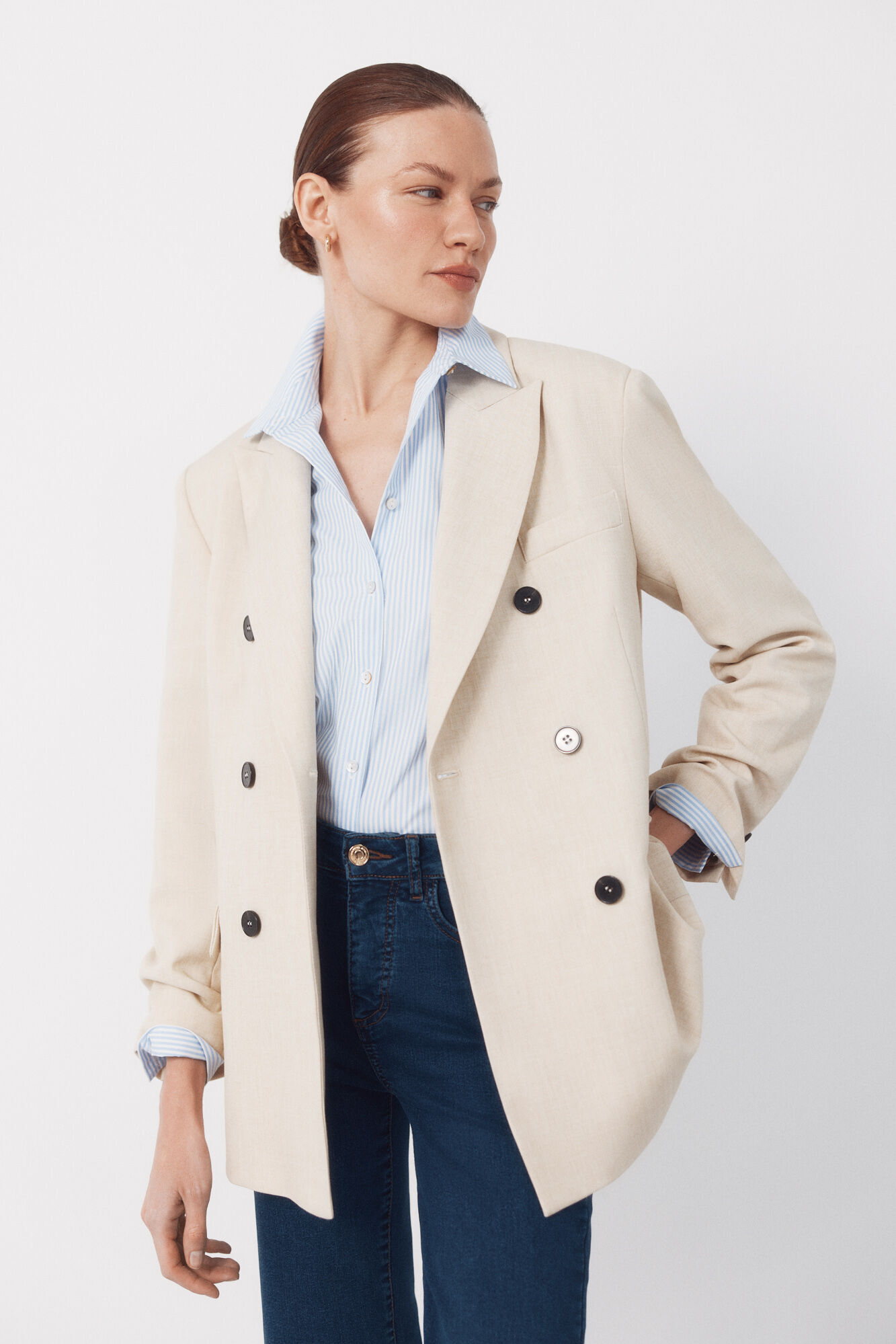 Cortefiel Blazer with large lapels Ivory