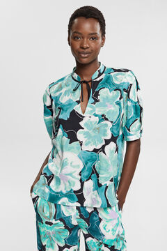 Cortefiel Printed viscose tie-front blouse Printed green