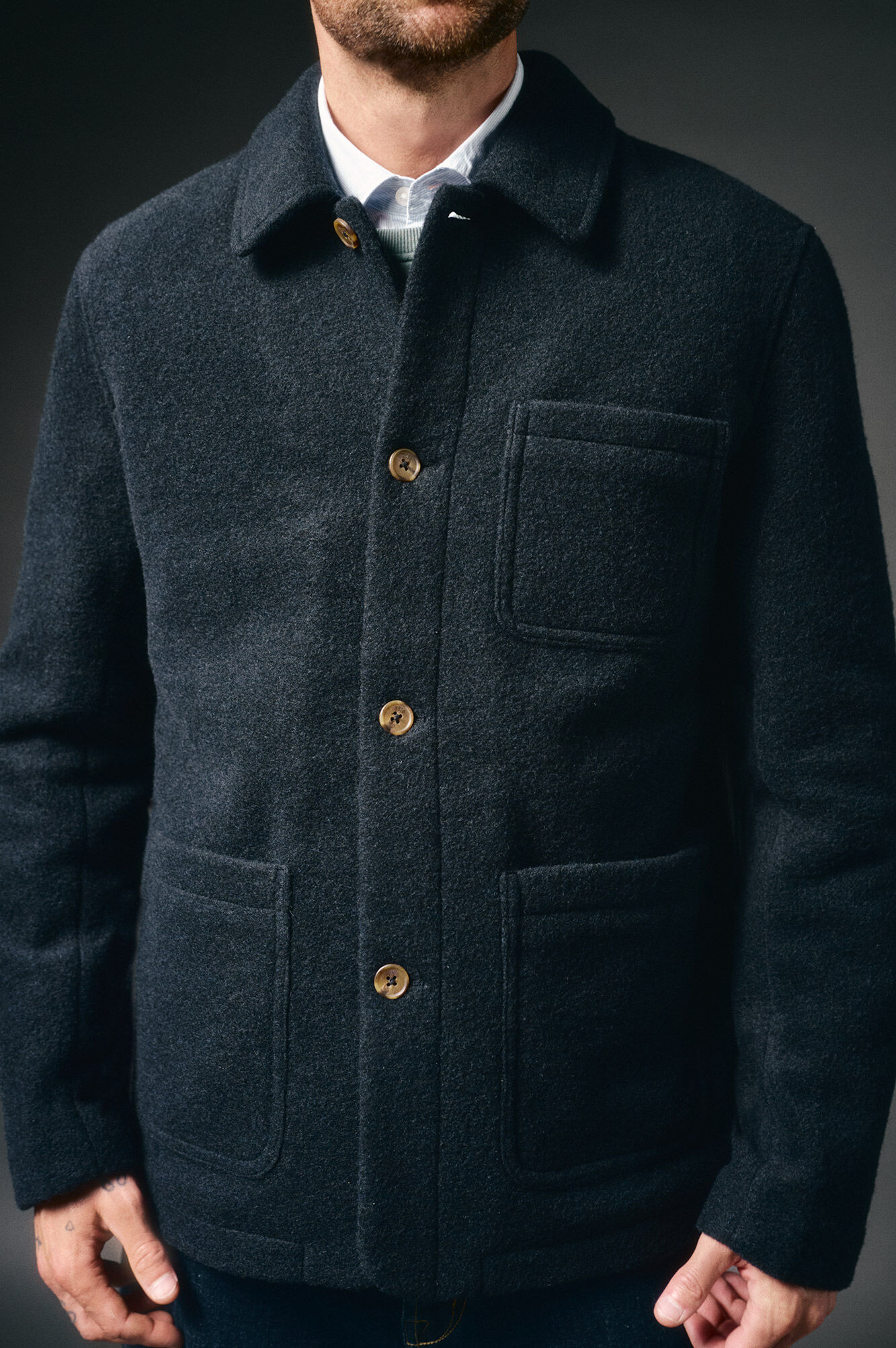 OOTO Sobrecamisa boucl&eacute; gola camiseira Azul