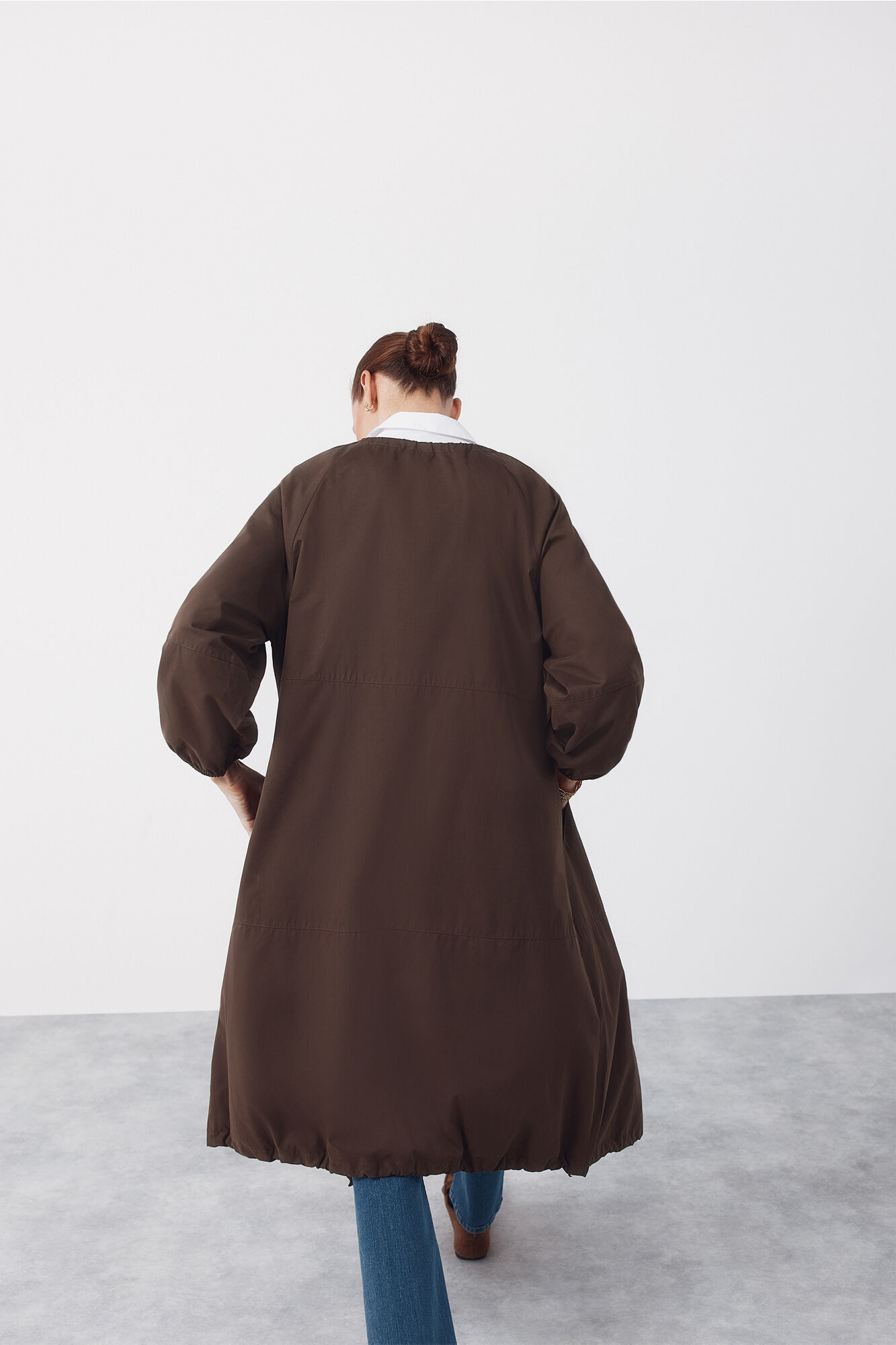 Cortefiel Long trench coat volume Dark brown