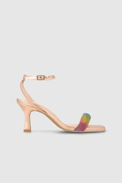 Cortefiel Metallic leather heeled sandals Multicolour