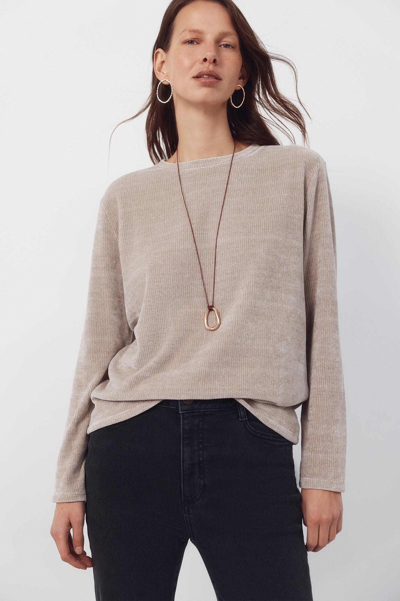 Cortefiel Chenille t-shirt Beige