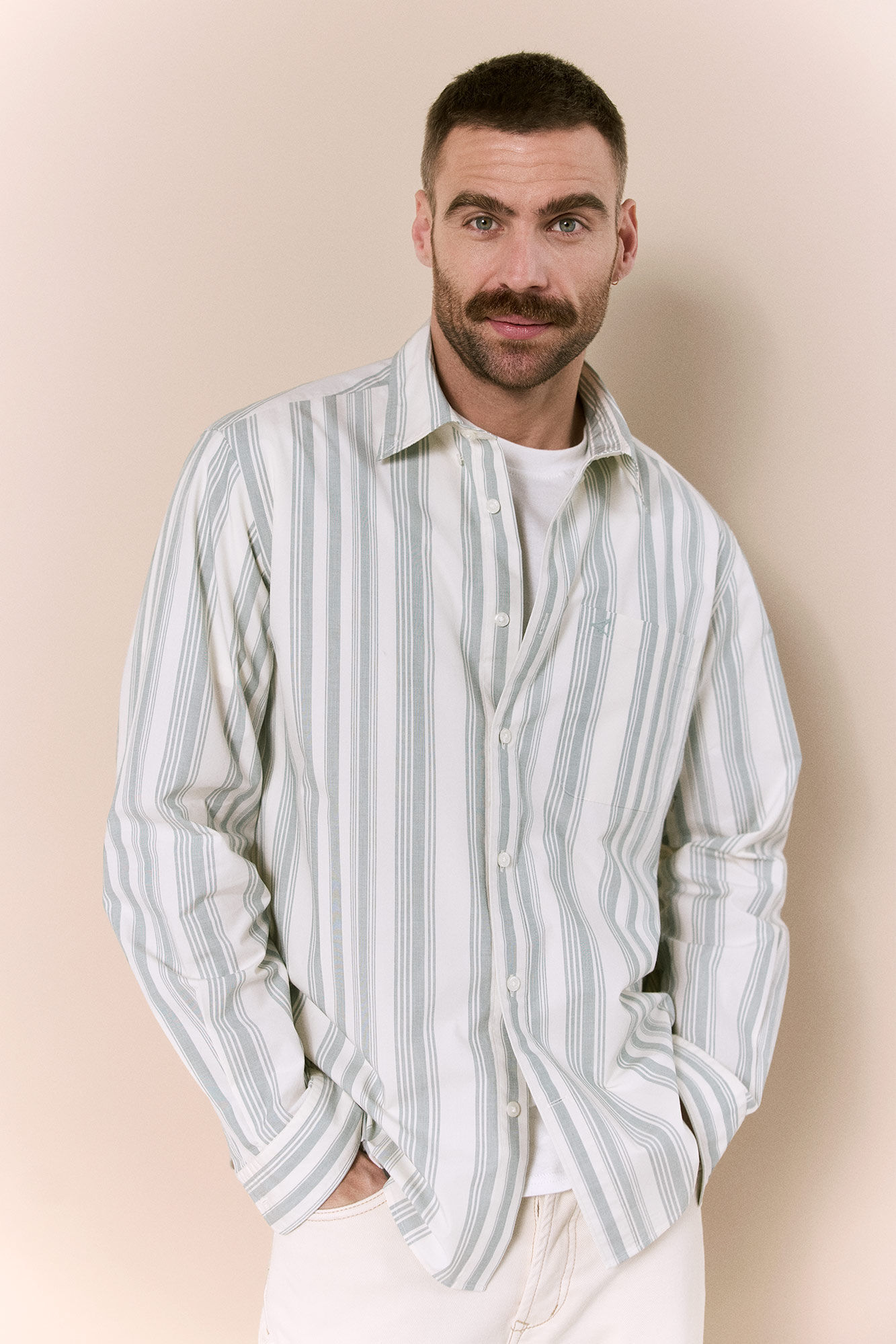 OOTO Camisa &agrave;s riscas manga comprida em popelina