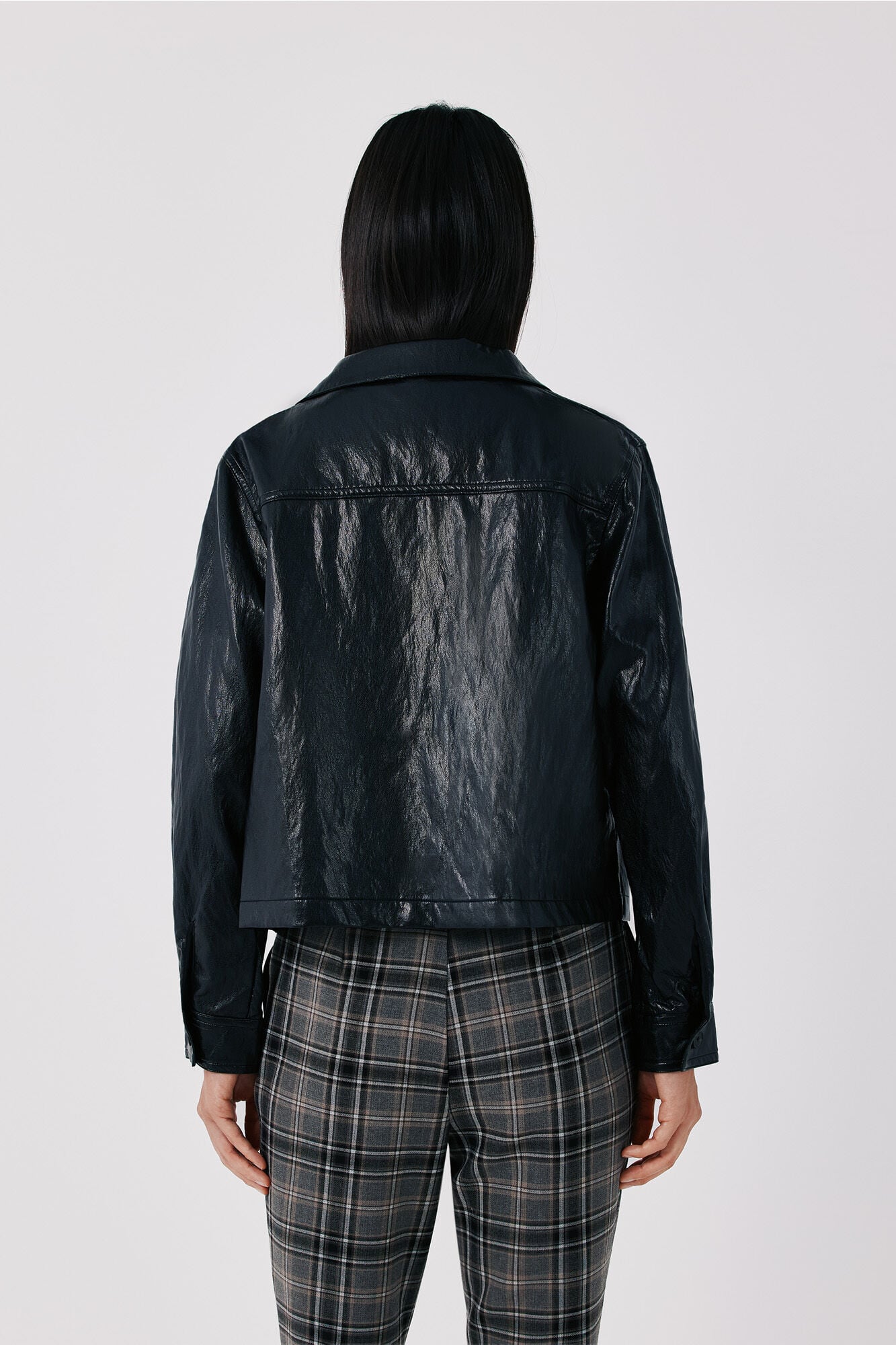 Cortefiel Faux leather lightweight jacket Black