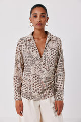 Cortefiel Blusa estampada cruzada Tostado