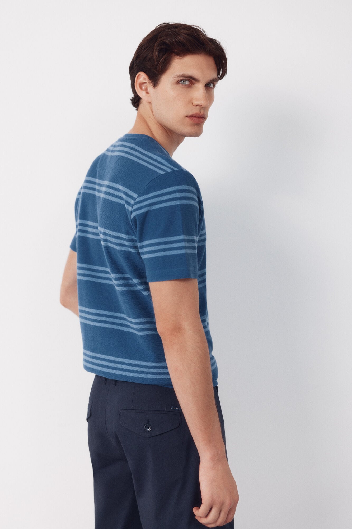 Cortefiel Striped structure T-shirt Blue