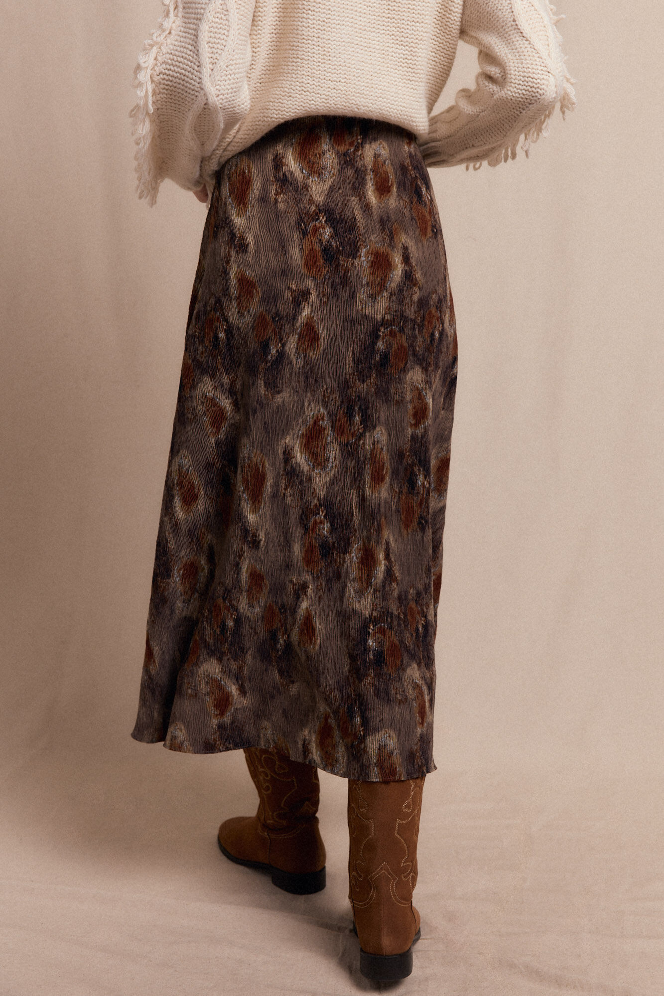 Slowlove Saia midi estampada Castanho