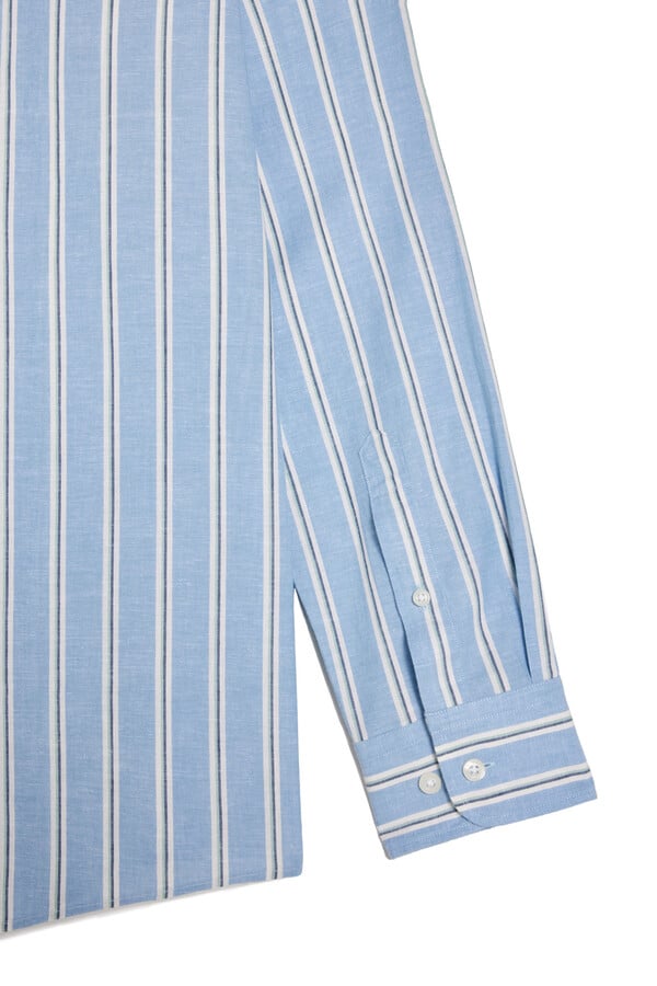 Cortefiel Camisa rayas algodón lino manga larga Azul oscuro
