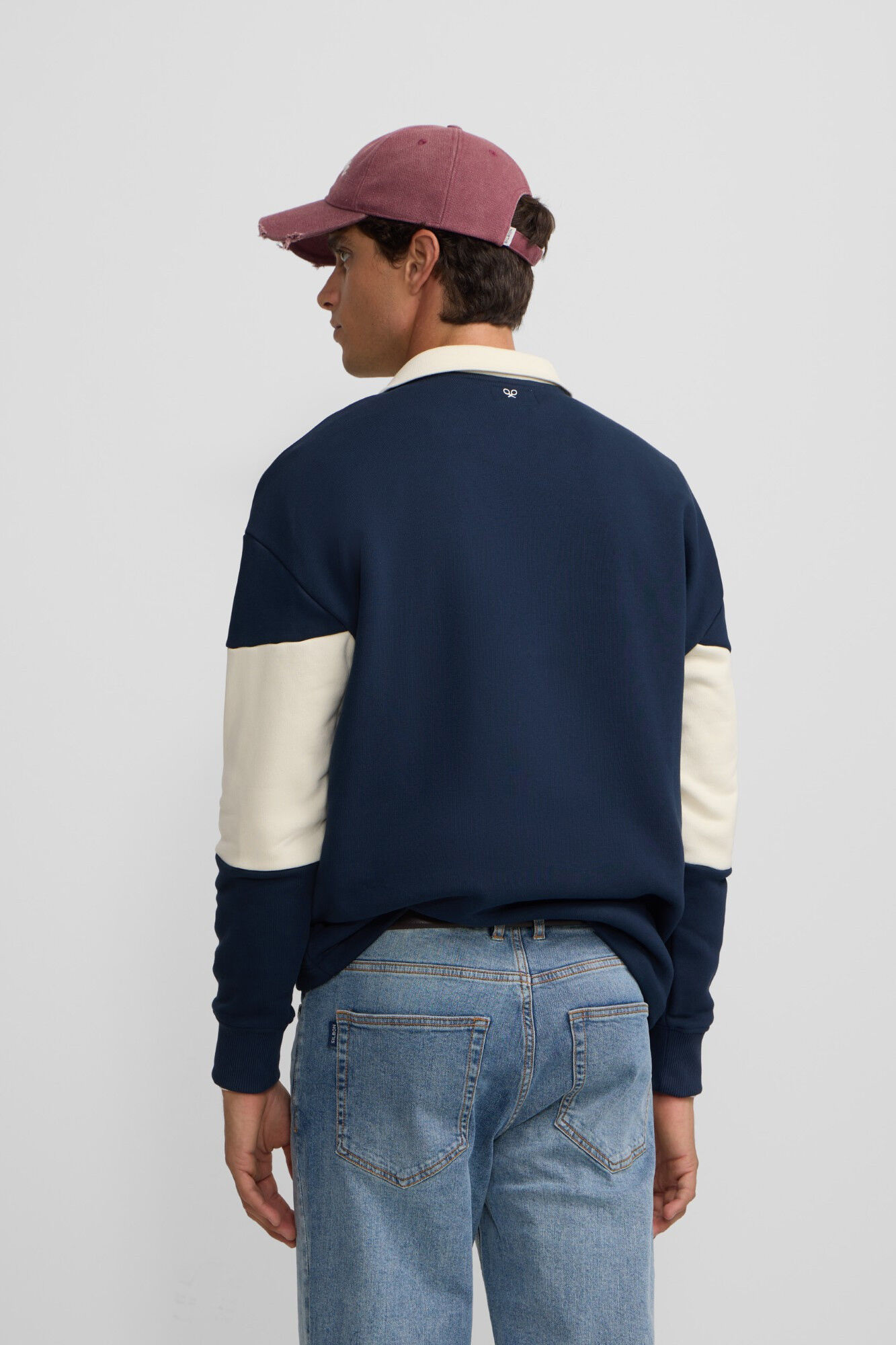 Silbon Moletom com gola polo e sweatshirt de ajuste relaxado Azul