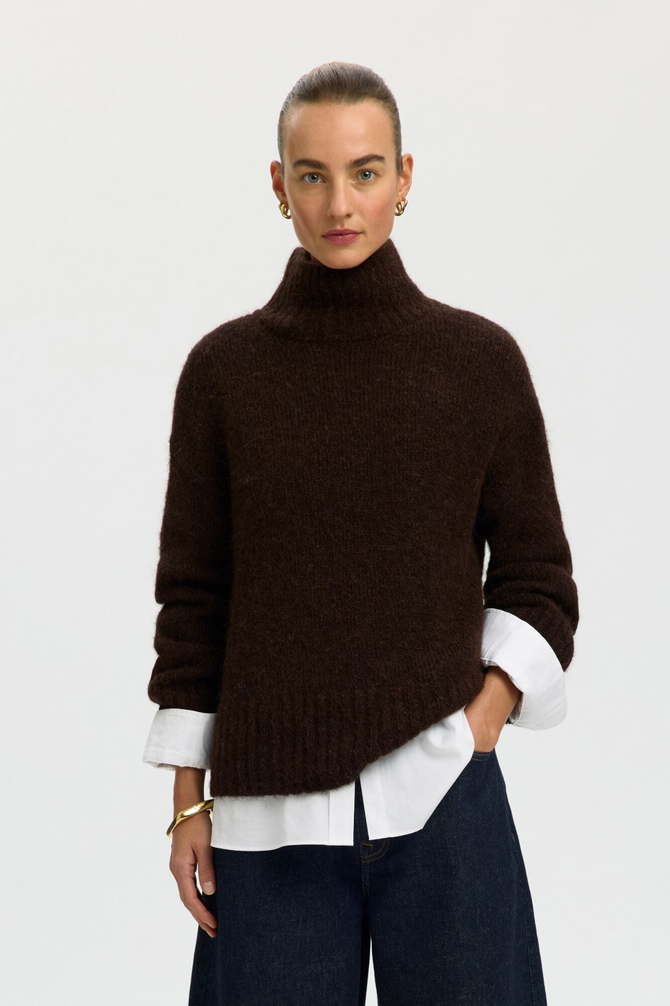 Selected Camisola de alpaca gola alta Castanho