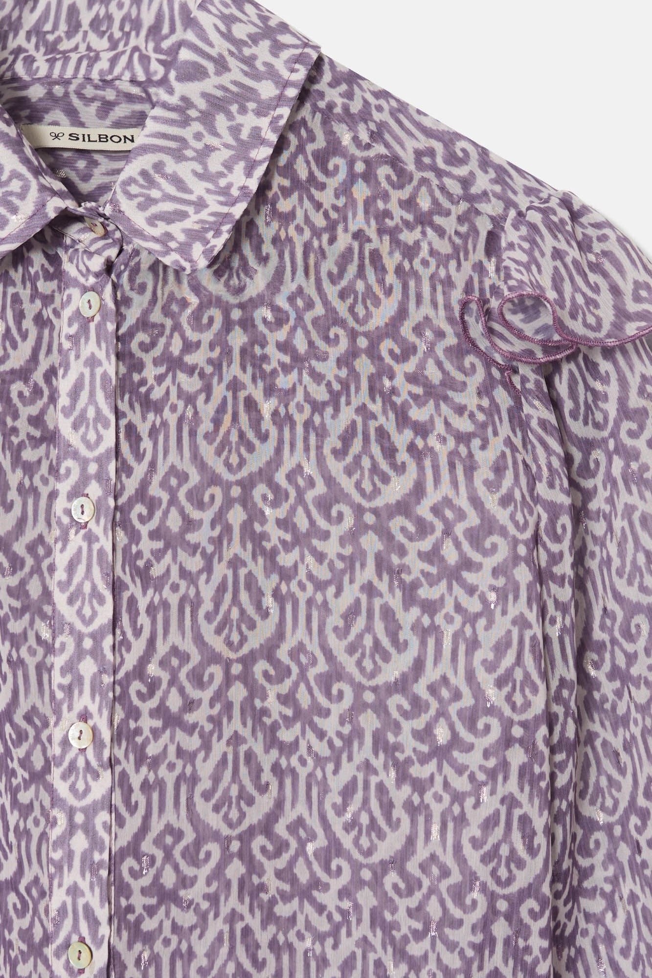 Silbon Camisa com folho e estampado Ikat Roxo