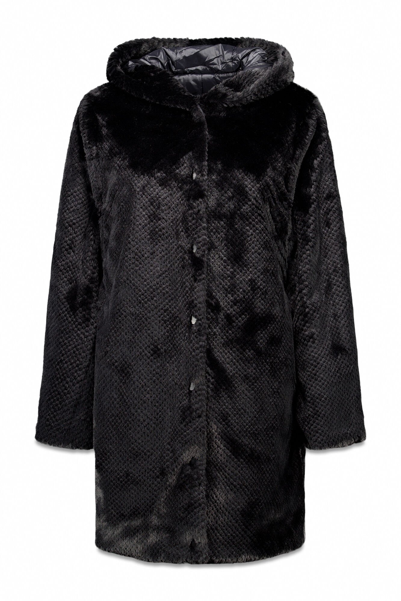 Cortefiel Long reversible faux fur coat Black