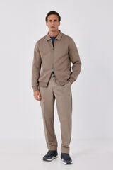 Cortefiel Polo neck neoprene cardigan Brown