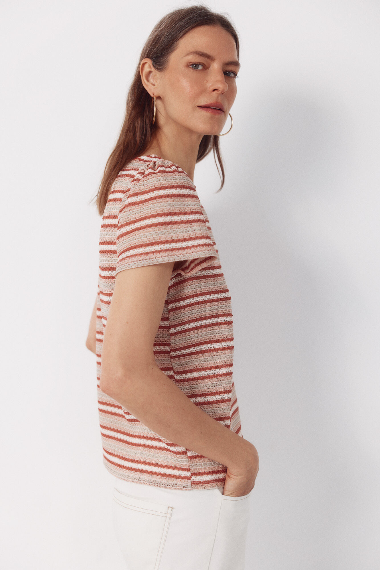 Cortefiel Striped structured top Multicolour