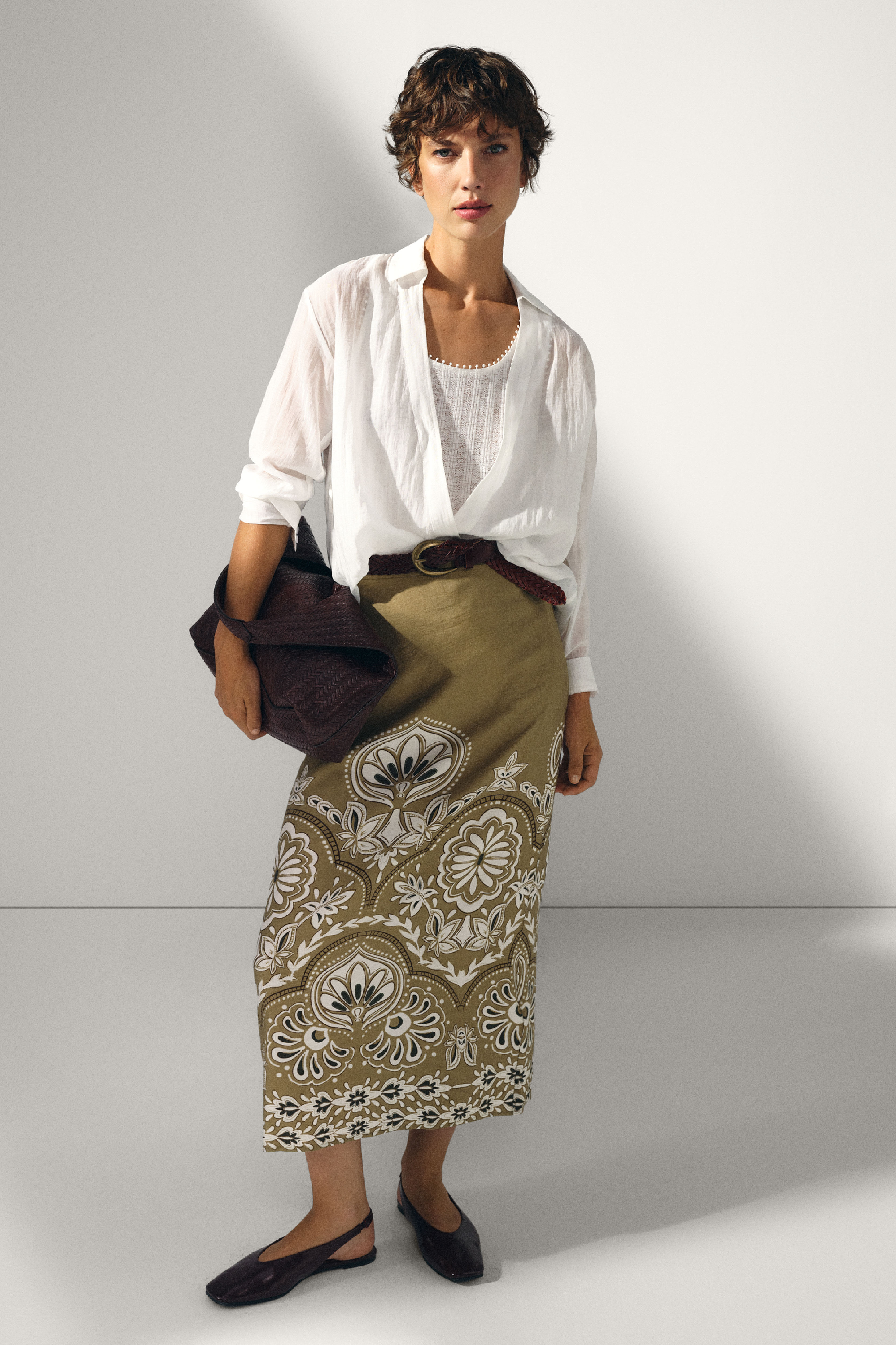 Cortefiel Printed straight skirt