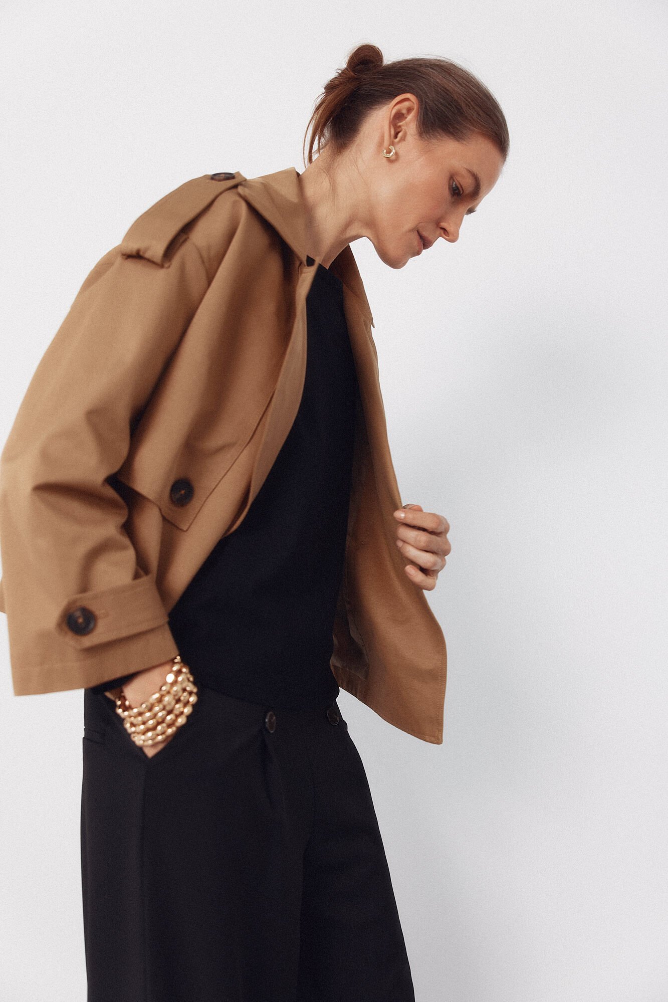 Cortefiel Short trench coat Beige