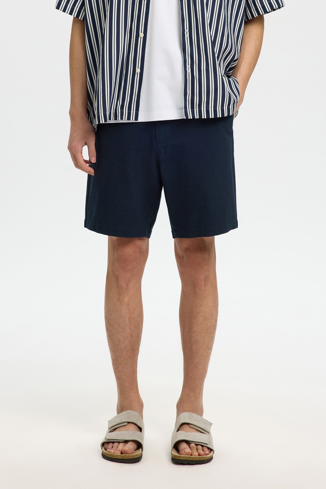 Selected Cal&ccedil;&otilde;es em tecido estruturado Azul