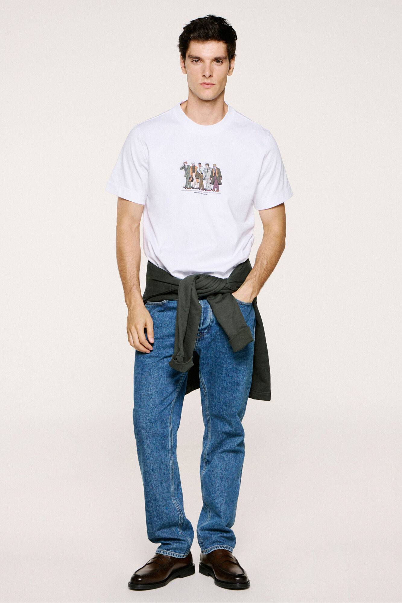 Selected T-shirt manga com estampa 100% algod&atilde;o org&acirc;nico  Branco