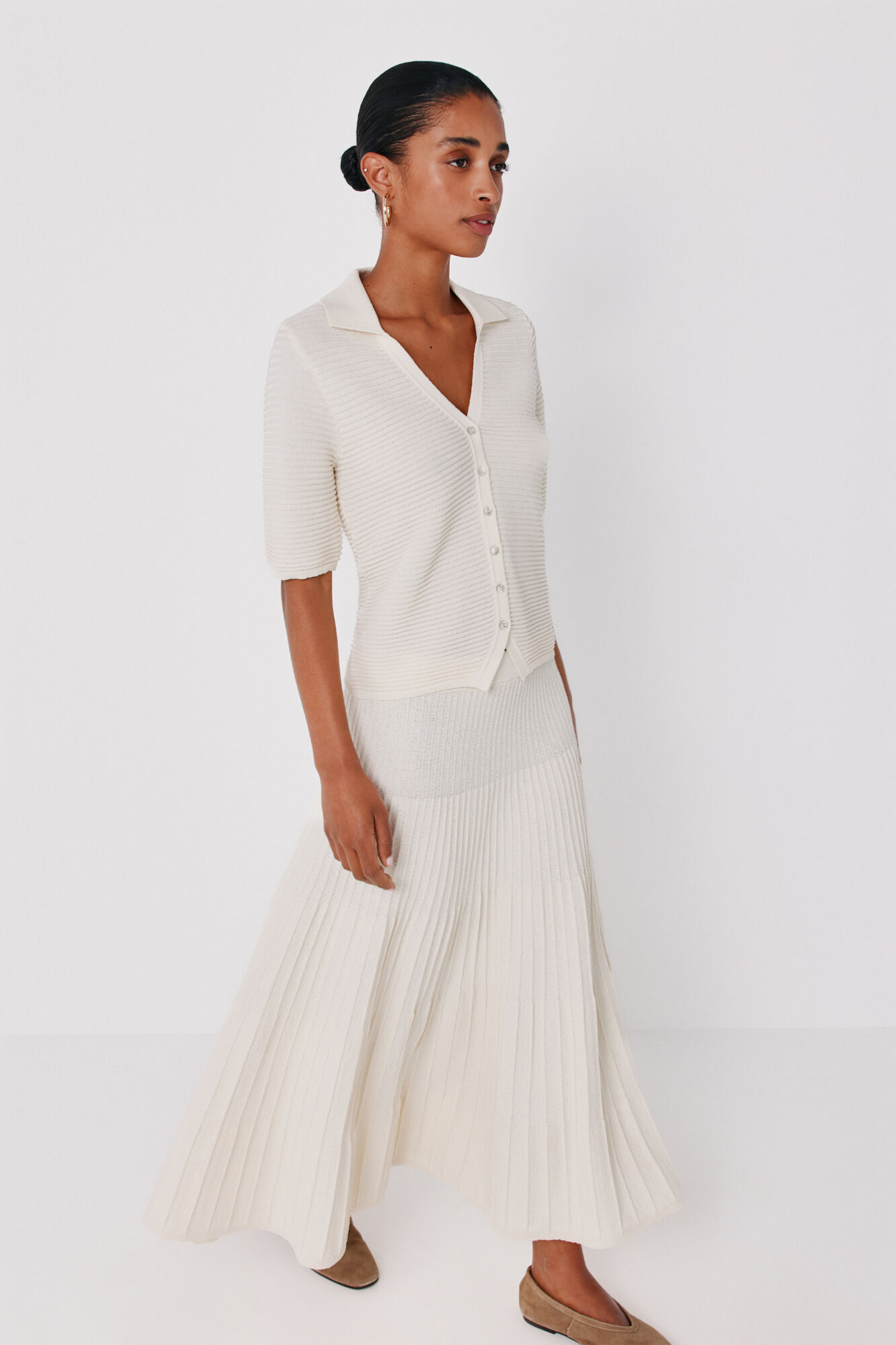 Cortefiel Knit midi skirt Ivory