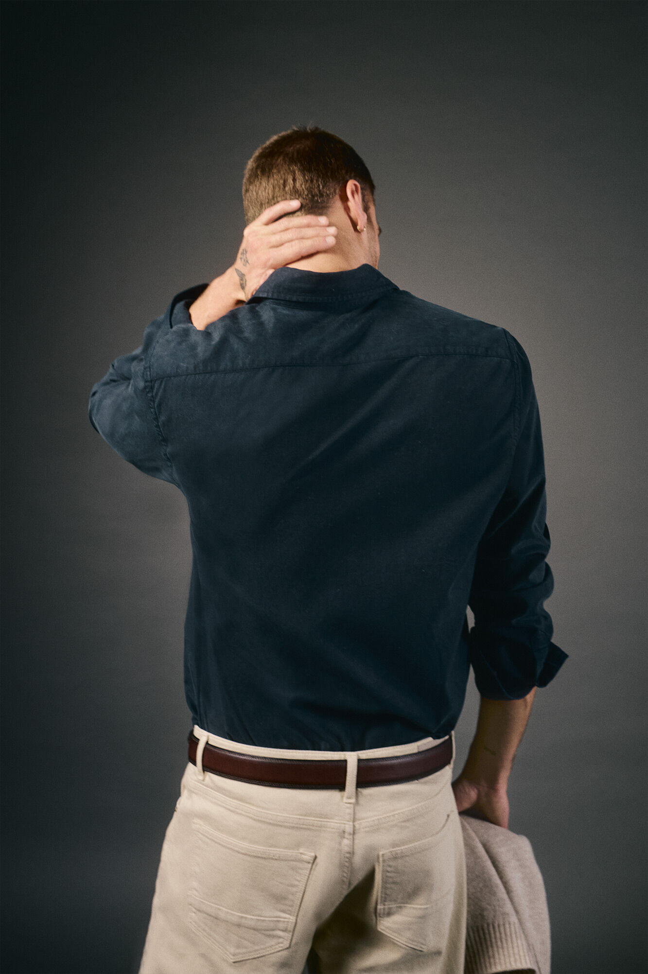 OOTO Plain twill tencel cotton shirt Navy