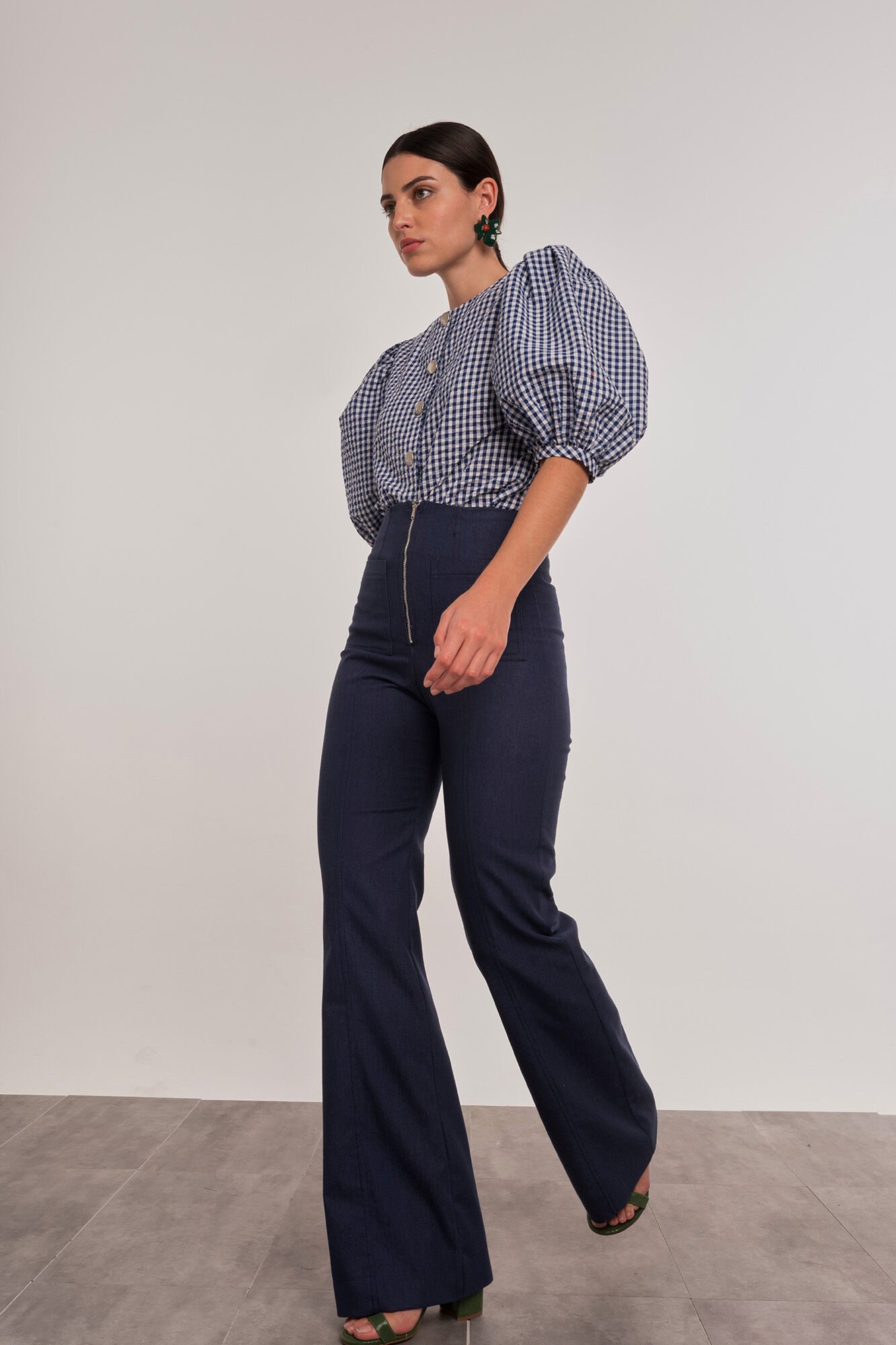 Dolores Promesas Camisa cuadros vichy manga abullonada Azul