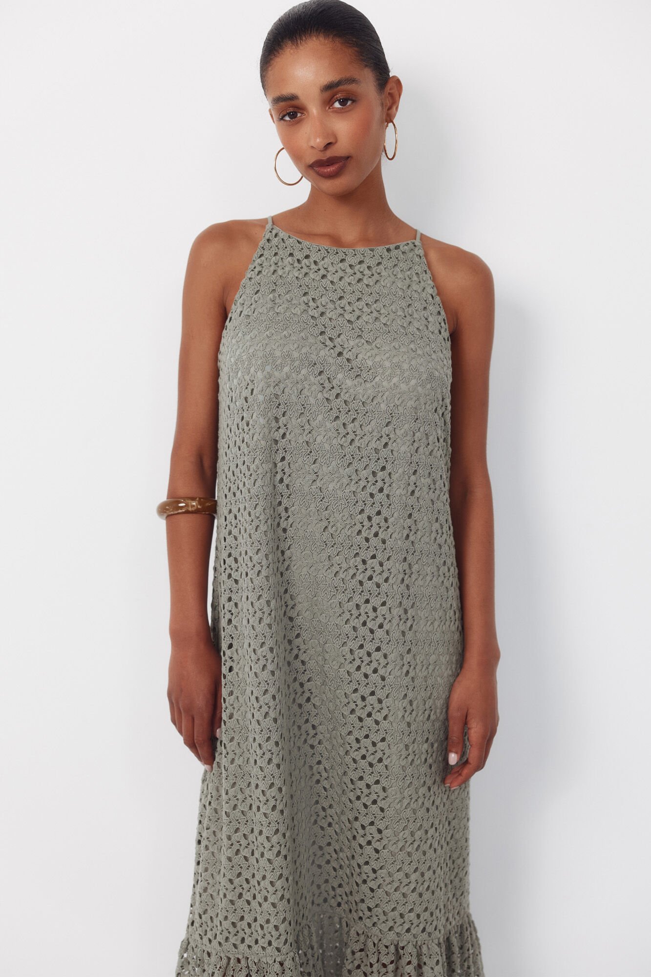 Cortefiel Structured halterneck dress Kaki