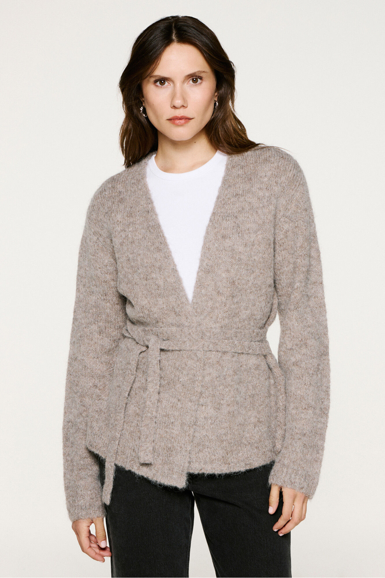 Selected Casaco de malha de alpaca com la&ccedil;ada Tostado