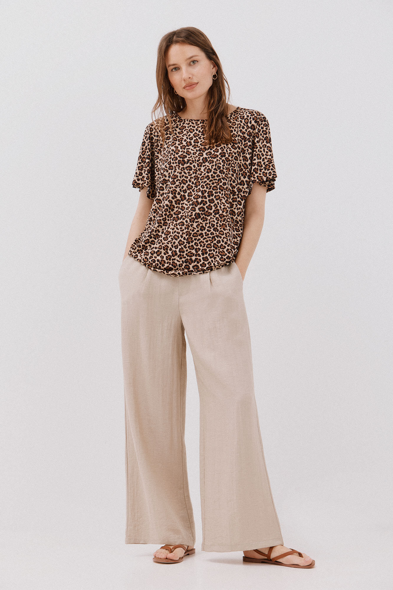 Cortefiel Essential fluid T-shirt Printed brown