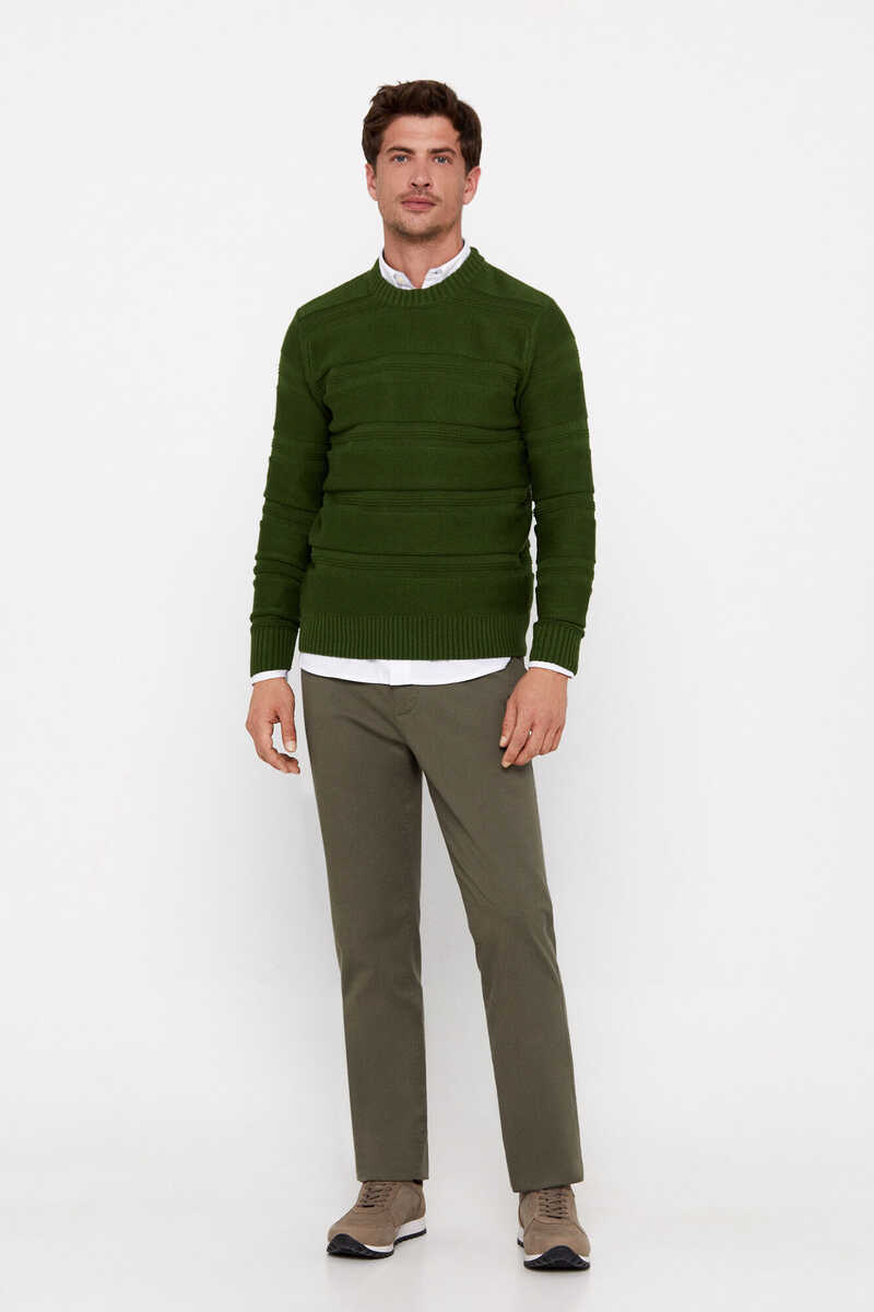 Cortefiel Horizontal textured cotton jumper Green