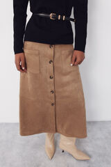 Cortefiel Flared suede skirt Beige