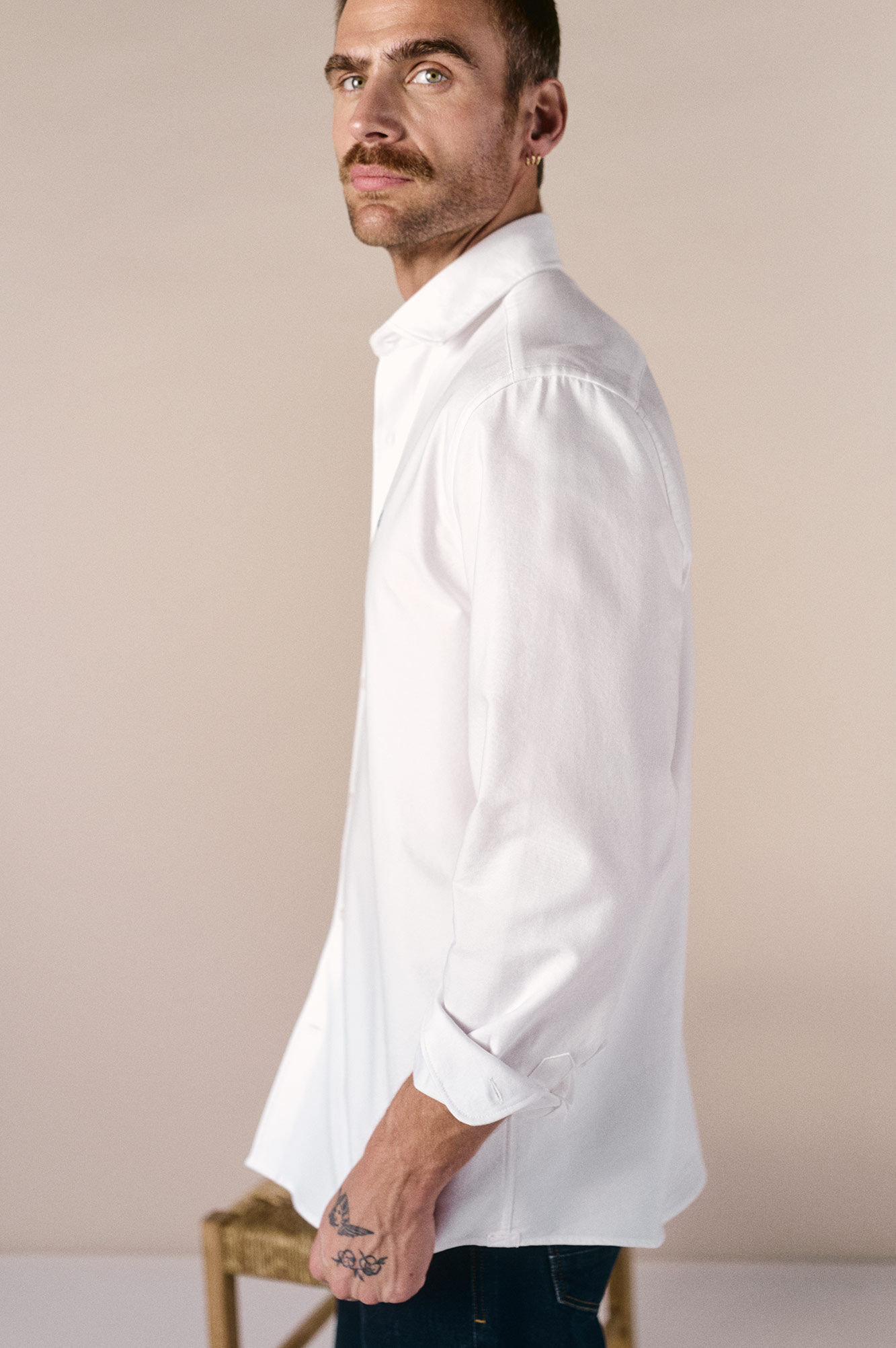 OOTO Camisa oxford lisa de manga comprida Branco