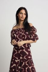 Silbon Blusa franzida estampada Castanho