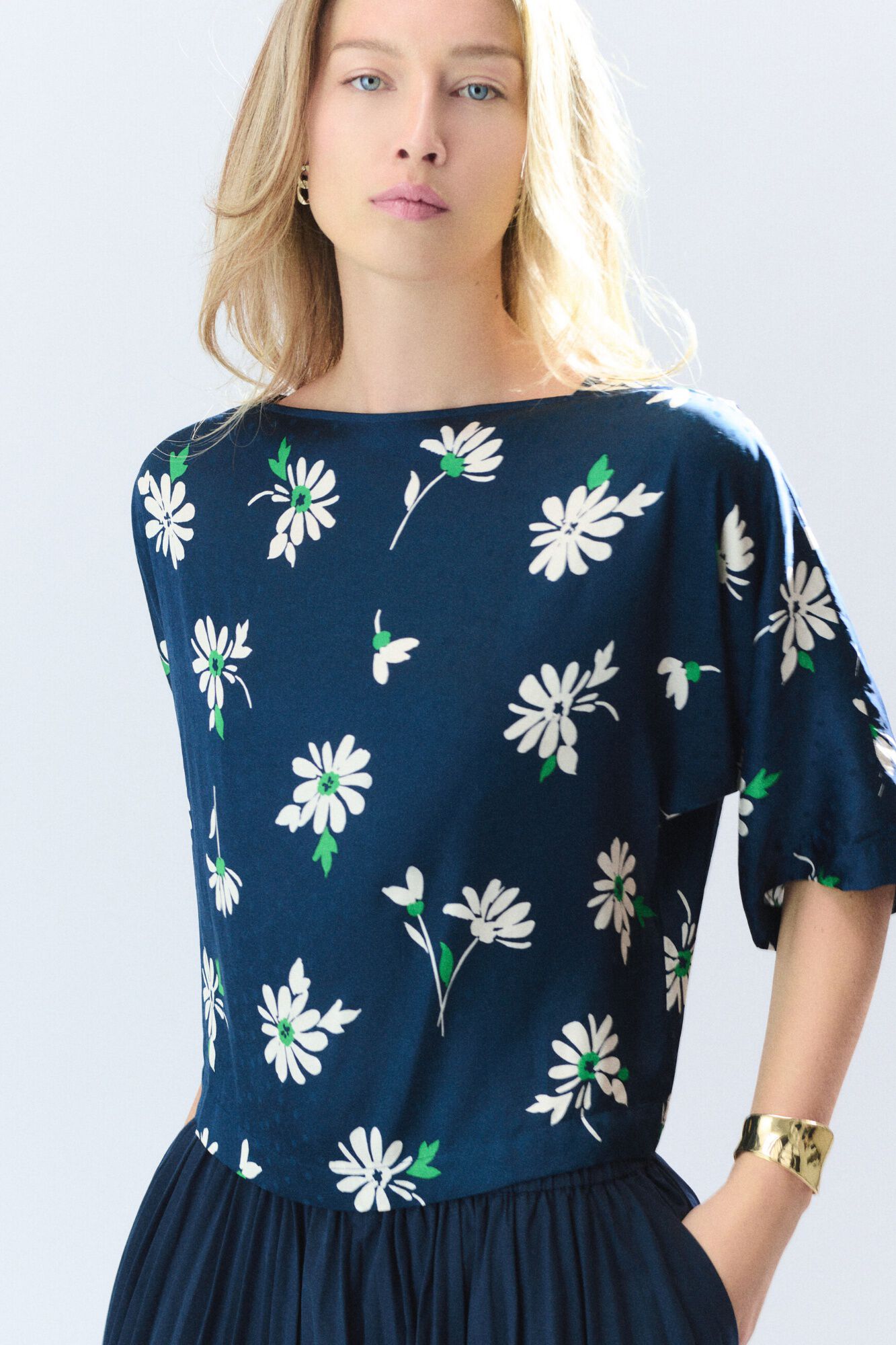 Caroll Cscarf straight cut shirt Printed blue